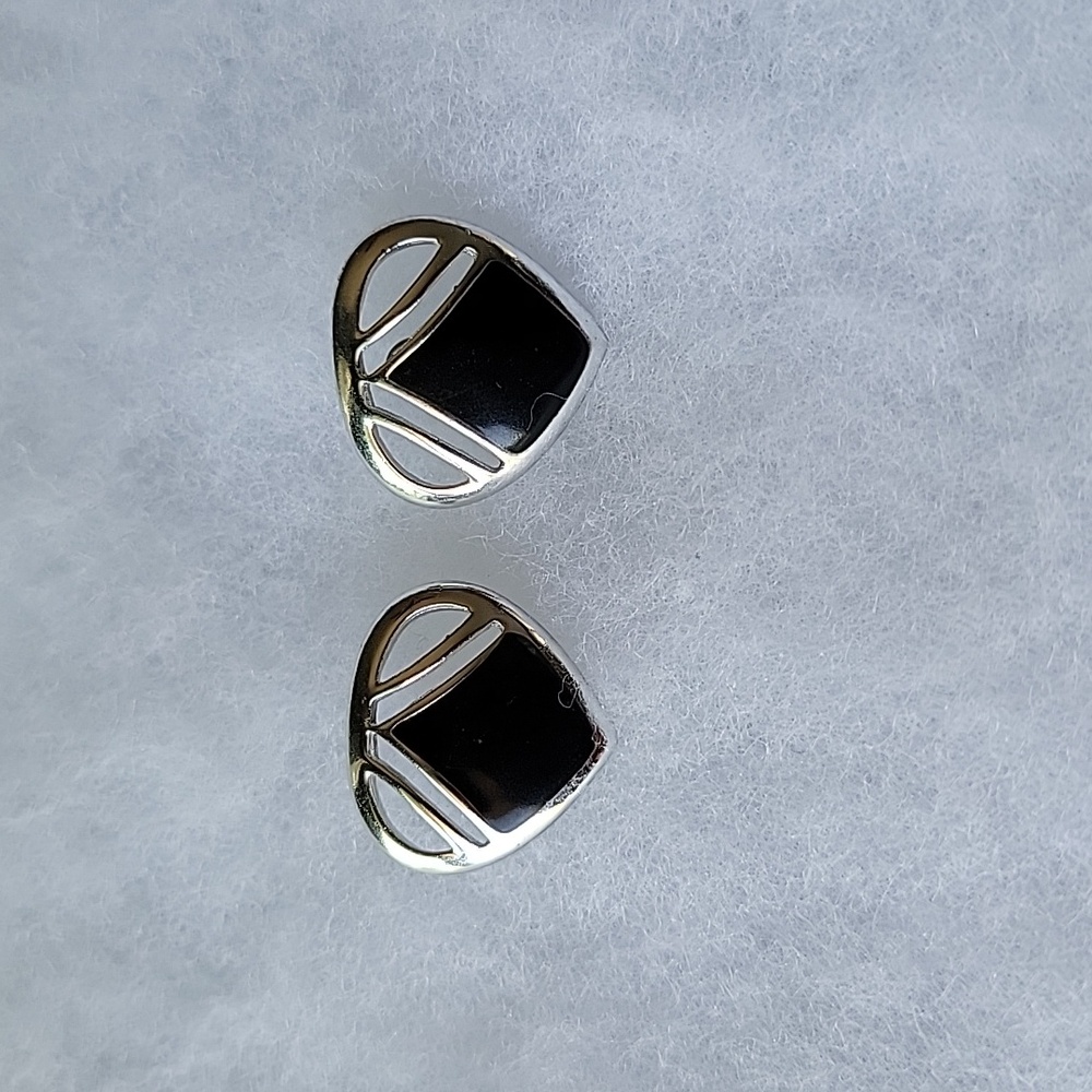 2/$8 Vintage Costume Black and Silver Pierced Earrings